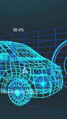 Wall Mural - animation of speedometer, gps and charge status data on vehicle interface, over 3d van model