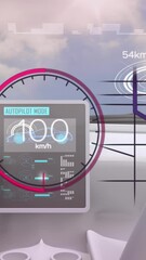Wall Mural - animation of speedometer, gps and status data interface, over self driving car interior