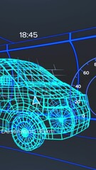 Wall Mural - animation of speedometer, gps and charge status data on vehicle interface, over 3d van model