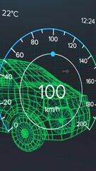Wall Mural - animation of speedometer, gps and charge status data on vehicle interface, over 3d van model