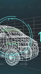 Wall Mural - animation of speedometer, gps and charge status data on hybrid van interface, over 3d van model