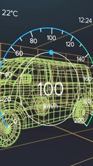 Wall Mural - animation of speedometer, gps and charge status data on vehicle interface, over 3d van model
