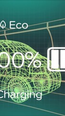 Wall Mural - animation of charge status data on electric vehicle interface, over 3d van model