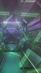 Wall Mural - animation of moving neon triangles over digital tunnel