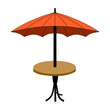 Vector umbrella and table to protect from the hot sun on vacation at the beach