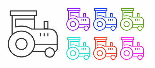 Sticker - Black line Tractor icon isolated on white background. Set icons colorful. Vector