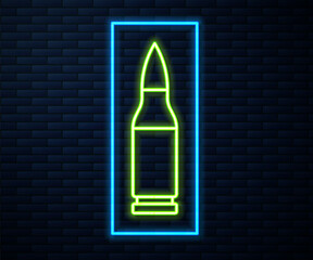 Poster - Glowing neon line Bullet icon isolated on brick wall background. Vector