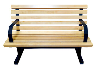 Wall Mural - Isolated wood bench with metal handrails.