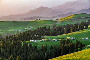 Wall Mural - The Mongol nationality folk houses in Jiang braque scenic spot in Qitai county Xinjiang Uygur Autonomous Region, China.