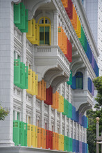 Historic Old Hill Street Police Station Building With Rainbow Windows In Singapore