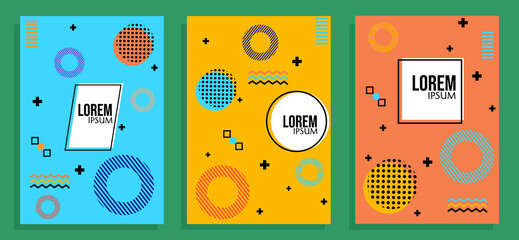 geometric memphis style book cover set. for magazine cover, report, annual