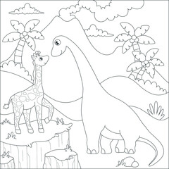 Wall Mural - coloring giraffe and brontosaurs