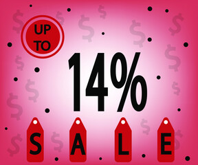 14% sale banner with black numbers. For finances template design and stores