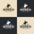 A rodeo logo with western design elements and a silhouette cowboy bull rider.