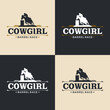 A rodeo logo with western design elements and a silhouette cowgirl barrel racer.