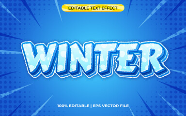 Poster - winter 3d text effect with ice theme. blue typography template for ice or snow