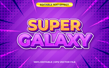 Poster - super galaxy food 3d text effect with trendy theme. yellow and purple typography template for trend event