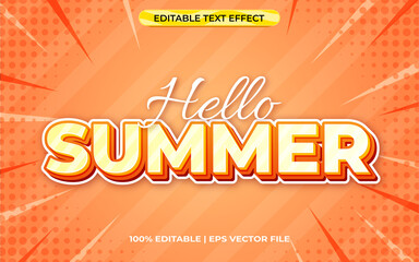 Poster - Hallo summer 3d text effect with warm theme. orange typography template for summer event
