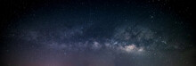 Panorama Landscape Milky Way With Many Stars At Dark Night Background