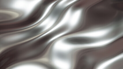 Wall Mural - Silver chrome metal texture with waves, liquid silver metallic silk wavy design, 3D render illustration.