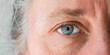 close up of macro shot elderly man two brown eyes with pupil and iris