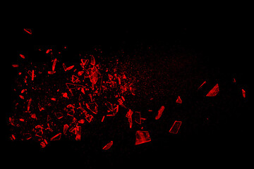 Fototapeta small pieces of broken glass isolated on black background. texture of shattered glass