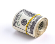 American Dollars Roll Isolated On White Background. Has A Clipping Path Saved.