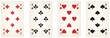 Spielkarten Symbol Vektor Set mit der Zahl acht in schwarz und rot. Herz, Kreuz, Pik und Karo Illustration. Weißer isolierter Hintergrund.