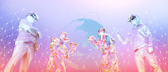 Aufkleber - Metaverse technology for Futuristic virtual world and virtual reality glasses Esport game concept, blockchain, a man with virtual reality VR, cyber Space -3d Rendering