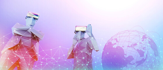 Aufkleber - Metaverse technology for Futuristic virtual world and blockchain VR virtual digital concept, futuristic, Innovation of cyber Space, cyber world, Esport game-3d Rendering