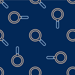 Canvas Print - Line Magnifying glass icon isolated seamless pattern on blue background. Search, focus, zoom, business symbol. Vector