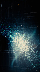Leinwandbilder - Vertical screen Format : Futuristic abstract de-focus Metaverse data matrix, meta, telemetry and encrypt numbers display with particles simulation in cyber space environment for HUD background