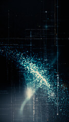 Leinwandbilder - Vertical screen Format : Futuristic abstract de-focus Metaverse data matrix, meta, telemetry and encrypt numbers display with particles simulation in cyber space environment for HUD background