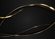Abstract 3D elegant gold and black curved wave lines with shiny sparkling light on dark background luxury style
