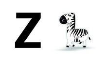 Z Letter Big Black Like Zebra Cartoon Animation. Animal Loop. Educational Serie With Bold Style Character For Children. Good For Education Movies, Presentation, Learning Alphabet, Etc...