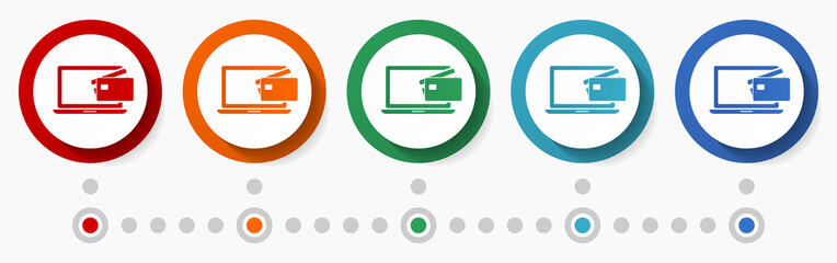 Aufkleber - Online payment, credit card concept vector icon set, infographic template, flat design circle colorful web buttons in 5 color options