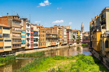 Colorful Houses And Eiffel Bridge In Girona