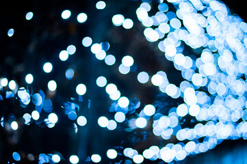 Wall Mural - Lights of Christmas tree garland in defocus...