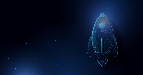 Poster - Rocket launch. Business startup concept form lines, triangles and particle style design. Illustration vector