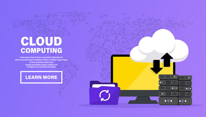 Leinwandbilder - Cloud computing. Web hosting concept service. Database for documents and file on computer. Cloud storage upload and download data. Backup concept. Digital service or app with data transfering