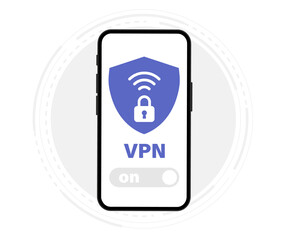 Aufkleber - Mobile VPN service concept. Phone with secure VPN connection concept. Virtual private network. Cyber security, secure web traffic. Internet security software. Protect personal data in smartphone
