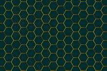 Royal Green Wallpaper With Golden Color Boundary Around The Shapes. Dark Glamorous Background Design. Good For Wallpapers