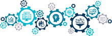 Assessment Vector Illustration. Blue Concept With Icons Related To Hr / Human Resources Recruitment Process, Performance Review / Evaluation, Employee Questionnaire, Feedback, Knowledge Testing.
