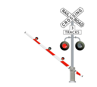 road signs and railroad crossing barriers are used in the united states.traffic light, railway barri