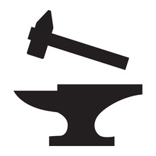 Blacksmith Icon On White Background. Anvil And Hammer Sign. Anvil With Hammer Symbol. Flat Style.