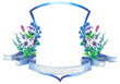 Watercolor blue floral crest with wildflowers