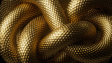 3d Render, Abstract Fantasy Background With Wavy Tangled Golden Snakes, Shiny Metallic Dragon Scales Texture, Unique Wallpaper