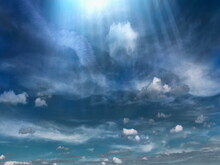 Blue Dramatic  Clouds On  Sky A, Sun Beam   Weather Forecsat ,nature Landscape  Seascape