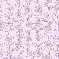 Poster - Pastel purple floral vector pattern, seamless background with flower illustrations