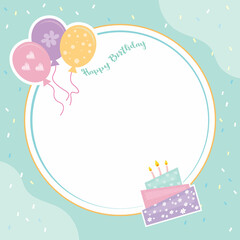 Happy birthday card with cake and baloons